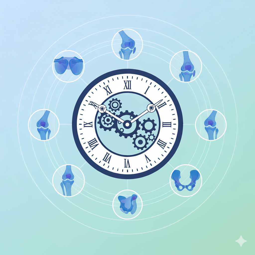 Disegno dell'orologio che mostra l'ora con marcatori articolari