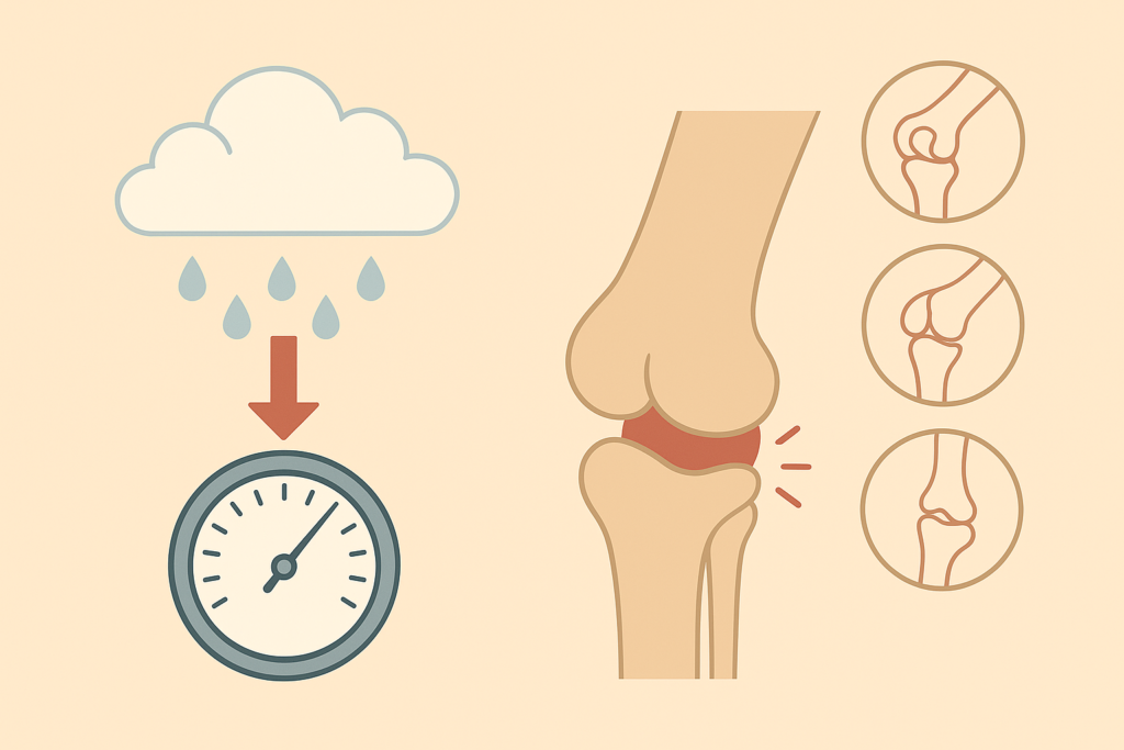 Infografica che mostra come la pressione atmosferica influenza le articolazioni